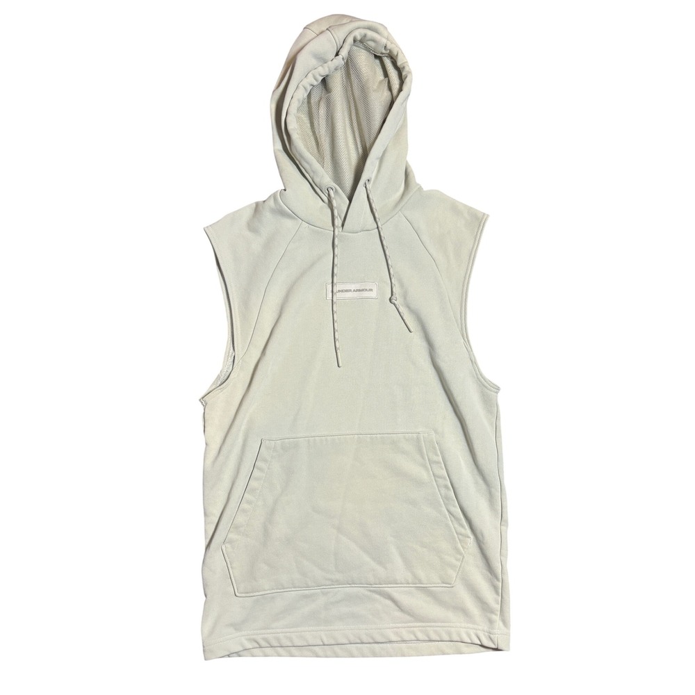 Under Armour Sleeveless Hoodie Size Small Tan Mesh Lined Hood Gym Shirt